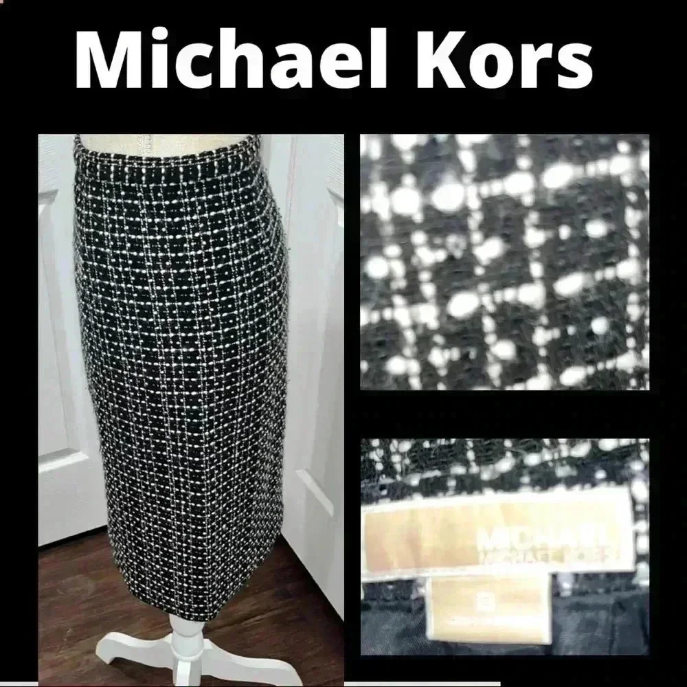 Michael Kors Tweed pencil skirt with side split, zip side closure: career wear